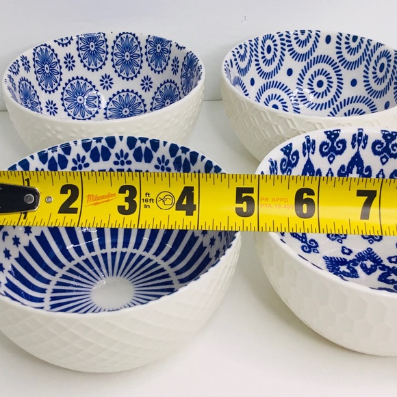 4 Signature International Shibori Tie Dye Cereal Bowls Blue White 5” - Picture 9 of 9